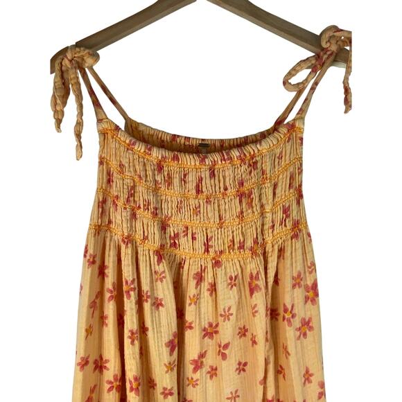 Free People Women's S Orange Smocked Tie Strap Maxi Sundress - Picture 1 of 7